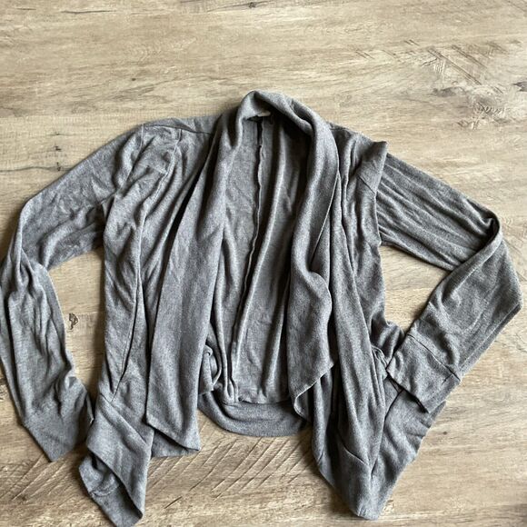 Check and Stripe Open Front Cardigan Medium Gray - Picture 1 of 8